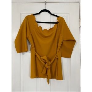 Off-Shoulder Scalloped Tie Blouse